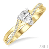 1/6 Ctw Split Crossover Pear Shape Round Cut Diamond Semi-Mount Engagement Ring in 14K Yellow and White Gold