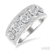 1 1/5 Ctw 5-Stone Oval and Round Cut Diamond Wide Fashion Band in 14K White Gold
