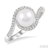 7x7 MM Round Shape Cultured Pearl & 1/10 Ctw Round Cut Diamond Ring in 10K White Gold