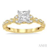 1/2 Ctw Diamond Ladies Engagement Ring with 1/3 Ct Princess Cut Center Stone in 14K Yellow and White Gold