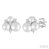 3MM, 4MM & 5MM Cultured Pearl and 1/10 Ctw Round Cut Diamond Fashion Earrings in 10K White Gold