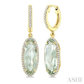 16X6 MM Oval Shape Green Amethyst and 3/8 Ctw Round Cut Diamond Semi-Precious Earrings in 14K Yellow Gold