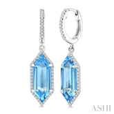 16X6 MM Hexagon Shape Blue Topaz and 3/8 Ctw Round Cut Diamond Semi-Precious Earrings in 14K White Gold