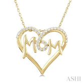 1/6 Ctw 'MOM' Heart Frame Round Cut Diamond Fashion Pendant With Chain in 10K Yellow Gold