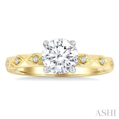 1/10 Ctw Circular Shape Grooved Shank Semi-Mount Diamond Engagement Ring in 14K Yellow and White Gold