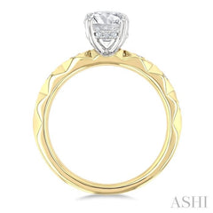 1/10 Ctw Circular Shape Grooved Shank Semi-Mount Diamond Engagement Ring in 14K Yellow and White Gold