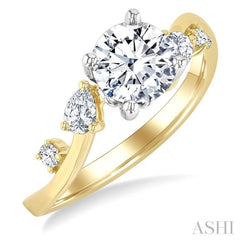 1/4 Ctw Bypass Circular Shape Pear and Round Cut Diamond Semi-Mount Engagement Ring in 14K Yellow and White Gold