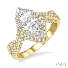 5/8 Ctw Marquise Shape Criss Cross Shank Round Cut Diamond Semi-Mount Engagement Ring in 14K Yellow and White Gold