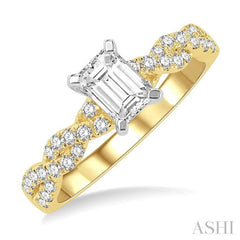 3/8 Ctw Twisted Shank Round Cut Diamond Semi-Mount Engagement Ring in 14K Yellow and White Gold