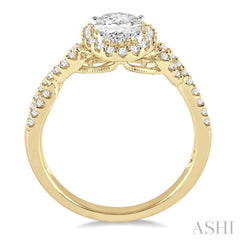 1/4 Ctw Twisted Shank Oval Shape Semi-Mount Round Cut Diamond Engagement Ring in 14K Yellow and White Gold