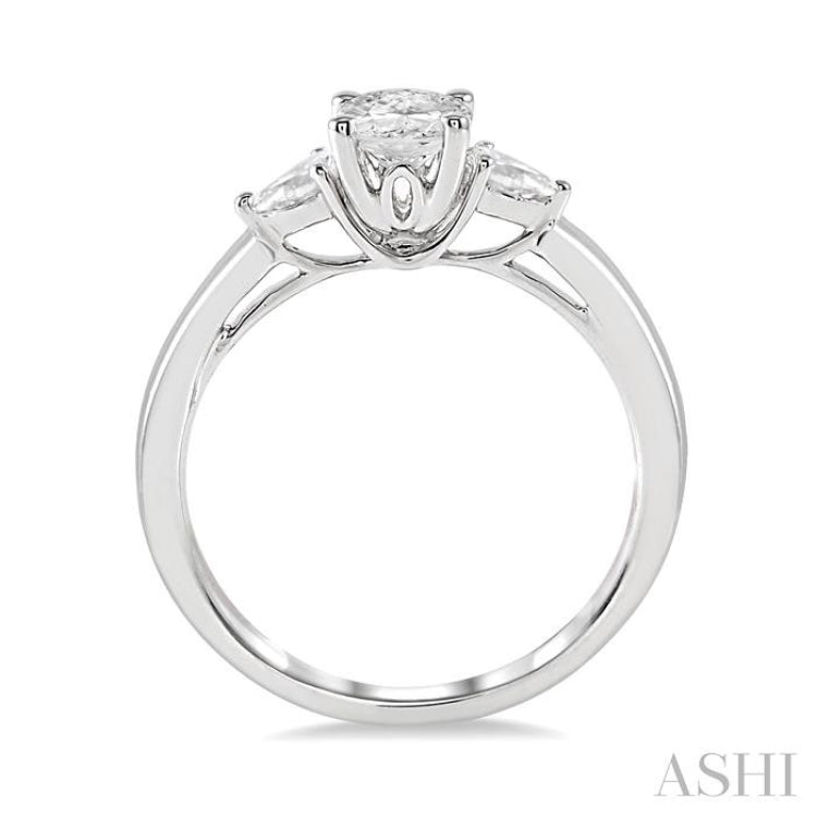 1/2 Ctw Oval and Pear Cut Diamond Ladies Engagement Ring with 1/3 Ct Oval Cut Center Stone in 14K White Gold