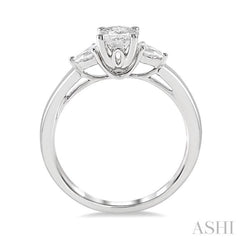 1/2 Ctw Oval and Pear Cut Diamond Ladies Engagement Ring with 1/3 Ct Oval Cut Center Stone in 14K White Gold