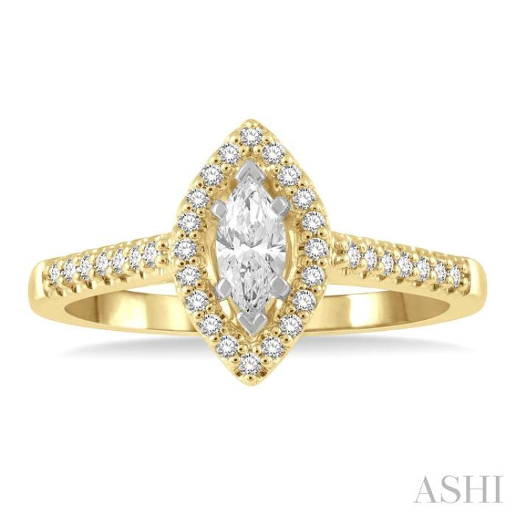 1/5 Ctw Marquise Shape Round Cut Diamond Semi-Mount Engagement Ring in 14K Yellow and White Gold
