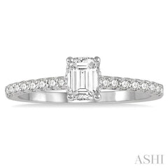 1/2 Ctw Round Cut Diamond Ladies Engagement Ring With 1/4 Ct Emerald Cut Center Stone in 14K White Gold