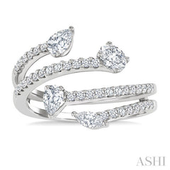 7/8 Ctw Split Open Bypass 4-Stone Mixed Diamond Cut Fashion Ring in 14K White Gold