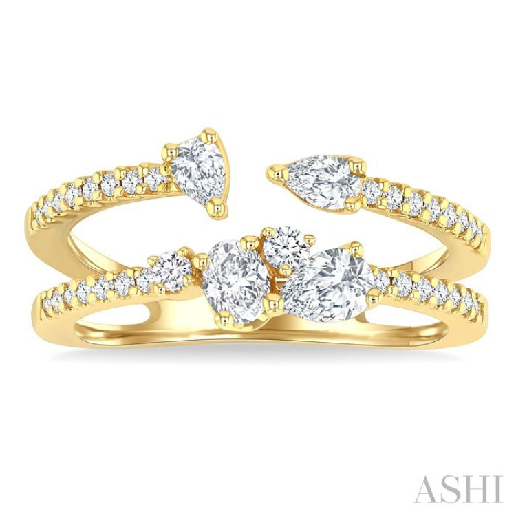 3/4 Ctw Mixed Cut Diamond Split Double Fashion Ring in 14K Yellow Gold