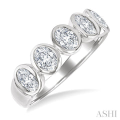 1 1/2 Ctw 5-Stone Bezel Set Oval Cut Diamond Fashion Band in 14K White Gold