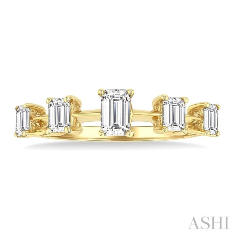 3/4 Ctw Emerald Cut Diamond Half Eternity 5-Stone Fashion Band in 14K Yellow Gold