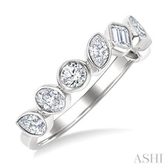 1 Ctw Bezel Set Mixed Diamond Cut Fashion Band in 14K White Gold