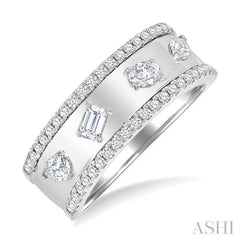 5/8 Ctw 4-Stone Mixed Shape Diamond Wide Fashion Band in 14K White Gold