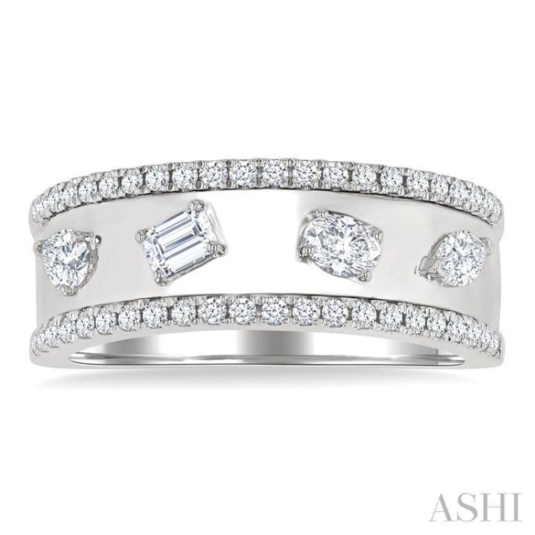 5/8 Ctw 4-Stone Mixed Shape Diamond Wide Fashion Band in 14K White Gold