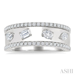 5/8 Ctw 4-Stone Mixed Shape Diamond Wide Fashion Band in 14K White Gold