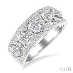 1 1/5 Ctw 5-Stone Oval and Round Cut Diamond Wide Fashion Band in 14K White Gold