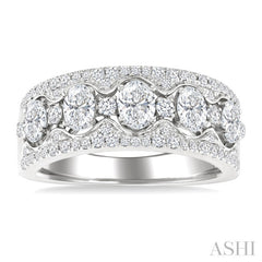 1 1/5 Ctw 5-Stone Oval and Round Cut Diamond Wide Fashion Band in 14K White Gold