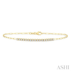 1/2 Ctw Round Cut Diamond Paperclip Chain Bracelet in 14K Yellow Gold