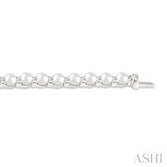 4 MM Round Shape Cultured Pearl and 3/4 Ctw Round Cut Diamond Tennis Bracelet in 14K White Gold