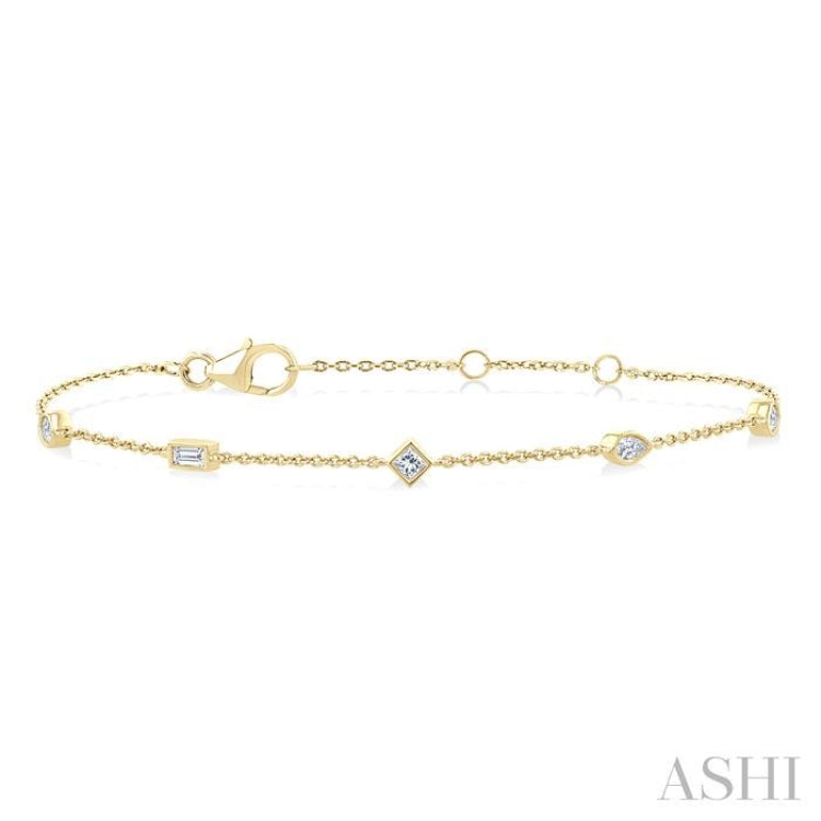 1/3 Ctw Mixed Shape Bezel Set Round Cut Diamond Station Chain Bracelet in 14K Yellow Gold