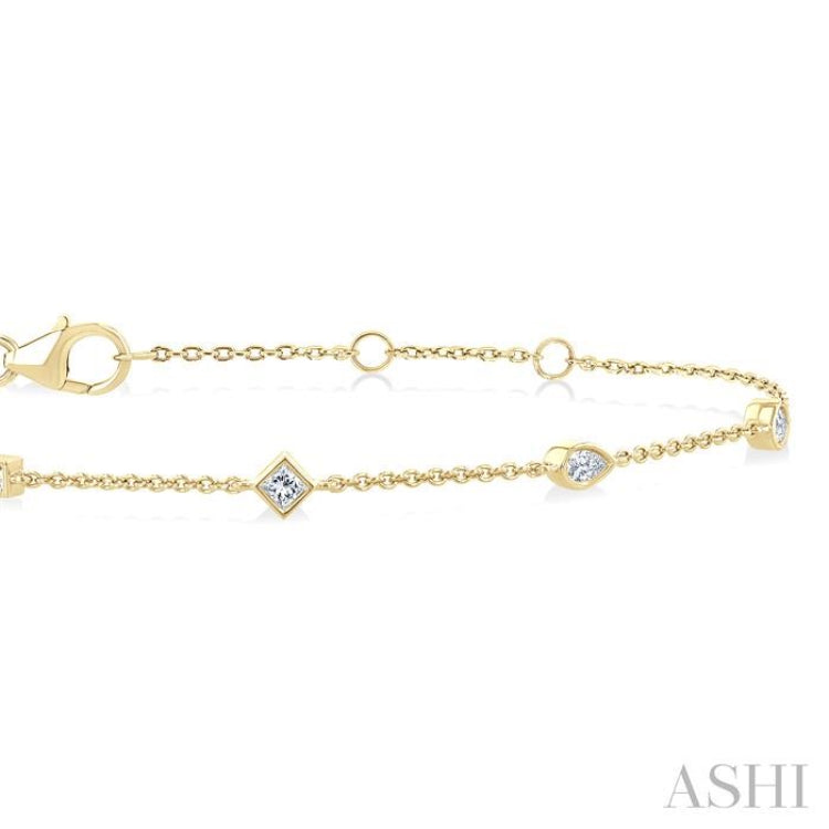 1/3 Ctw Mixed Shape Bezel Set Round Cut Diamond Station Chain Bracelet in 14K Yellow Gold