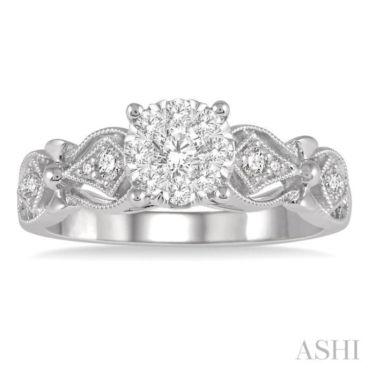 3/8 Ctw Circular Mount Lattice Lovebright Round Cut Diamond Ring in 14K White Gold