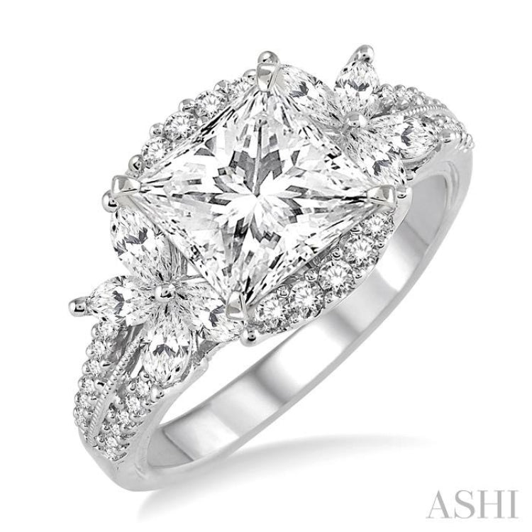 7/8 Ctw Diamond Semi-Mount Engagement Ring in 14K White Gold