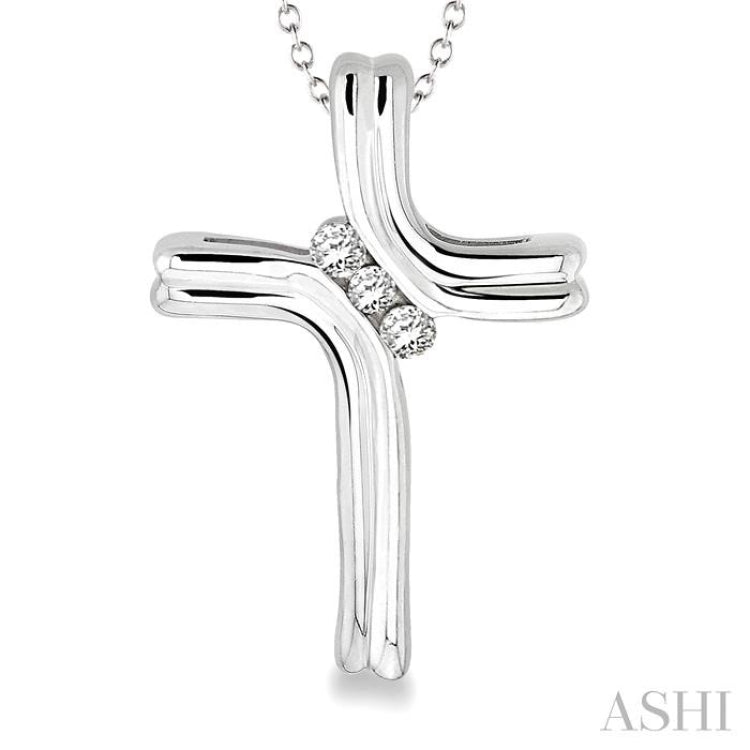 1/10 Ctw Round Cut Diamond Cross Pendant in Sterling Silver with Chain