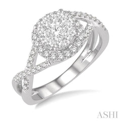 3/4 Ctw Lovebright Round Cut Diamond Engagement Ring in 14K White Gold