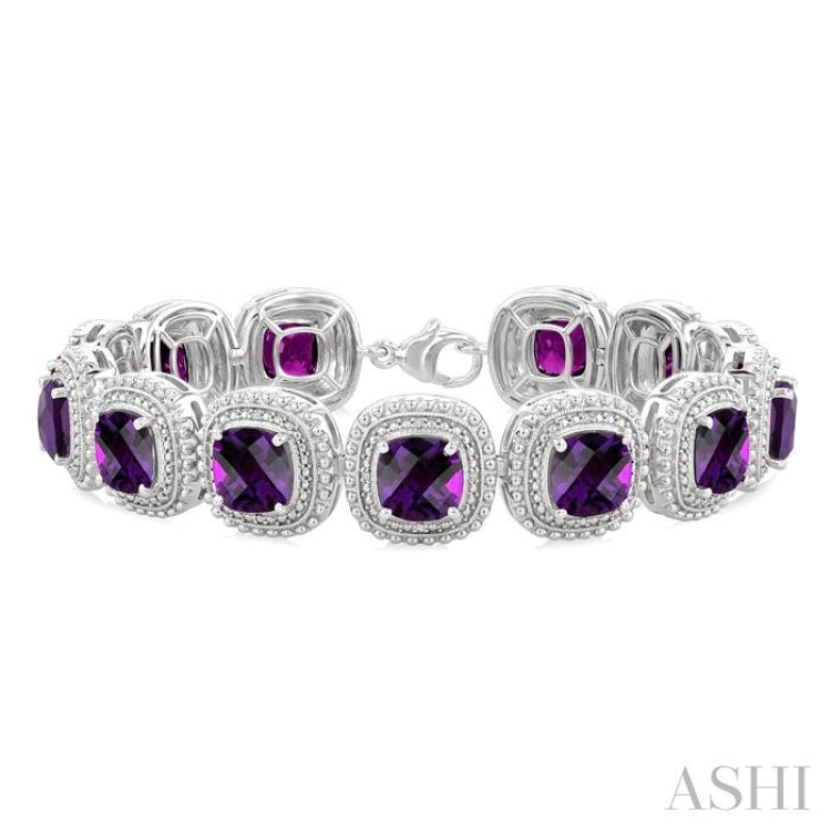 7 MM Oval Shape Amethyst and 1/10 Ctw Round Cut Diamond Semi-Precious Bracelet in Sterling Silver