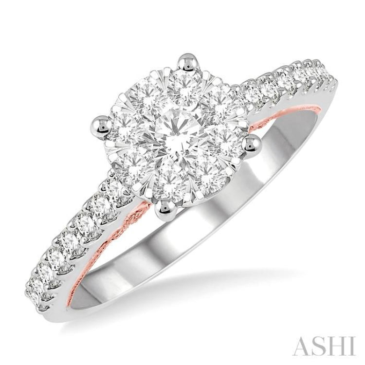 3/4 Ctw Round Diamond Lovebright Vintage Solitaire Style Engagement Ring in 14K White and Rose Gold