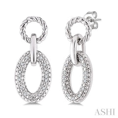 1/10 Ctw Round Cut Diamond Bold Oval Shape Rope Link Earrings in Sterling Silver