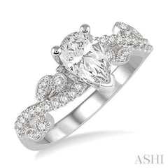 1/3 Ctw Round Diamond Pear Shape Semi-Mount Engagement Ring in 14K White Gold