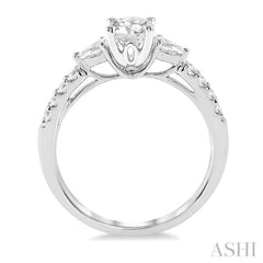 7/8 Ctw Pear and Round Cut Diamond Engagement Ring With 1/2 Ct Round Cut Center Stone in 14K White Gold