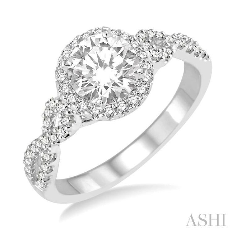 3/4 Ctw Diamond Engagement Ring with 1/2 Ct Round Cut Center Stone in 14K White Gold