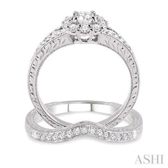3/4 Ctw Diamond Wedding Set with 5/8 Ctw Round Cut Engagement Ring and 1/6 Ctw Wedding Band in 14K White Gold