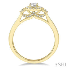 3/8 Ctw Round Center Heart Link Diamond Ladies Engagement Ring with 1/5 Ct Round Cut Center Stone in 14K Yellow Gold