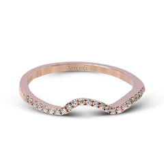 This modern wedding set is a bold choice with a crisscrossing design of 18k white and rose gold set with .26 ctw of white diamonds.