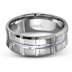 Two wide rows of sleek yellow gold are married with an elegant center cable of striking white gold in this arresting men's wedding band.