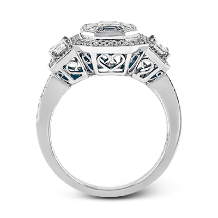 Featuring an eye-catching design, this stunning white and rose gold ring is highlighted by a 1.01 ctw center mosaic of white diamonds, accented by .28 ctw round white diamonds, .49 ctw emerald cut white diamonds, and .11 ctw round pink diamonds.