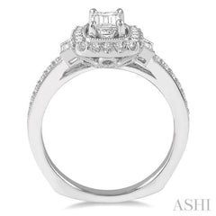 7/8 Ctw Diamond Engagement Ring with 1/2 Ct Octagon Cut Center Diamond in 14K White Gold