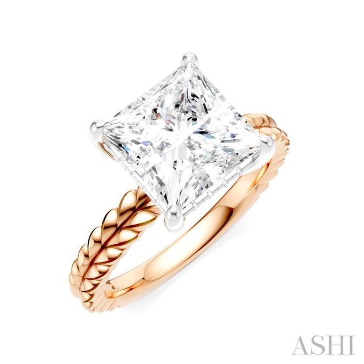 1/10 Ctw Princess Shape Round Cut Diamond Semi-Mount Engagement Ring in 14K Rose and White Gold