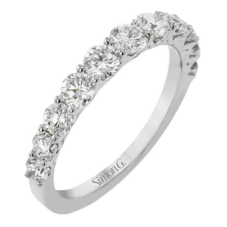 The perfect compliment to your ring, this simple & elegant 18 kt white gold diamond band has 1.10 ctw of round brilliant white diamonds
